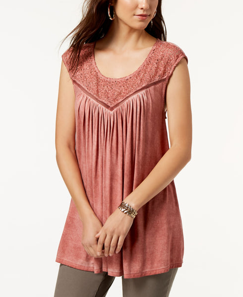 Style & Co Lace Trim Sleeveless Swing Top